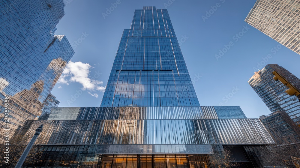 Naklejka premium Skyscraper, city view, low angle, modern architecture, urban development, daytime