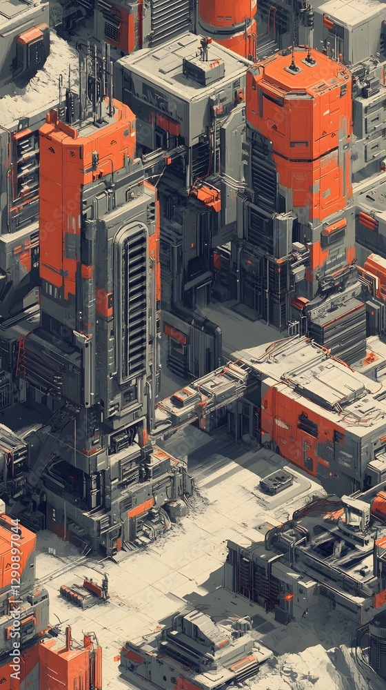 Fototapeta premium Futuristic Dystopian Cityscape with Magnetic Storage Structures in Cologne