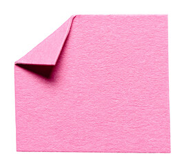 Pink isolated cut out blank paper note cardboard with folded corner dog-ear earmark and copy space for text, transparent png background design element