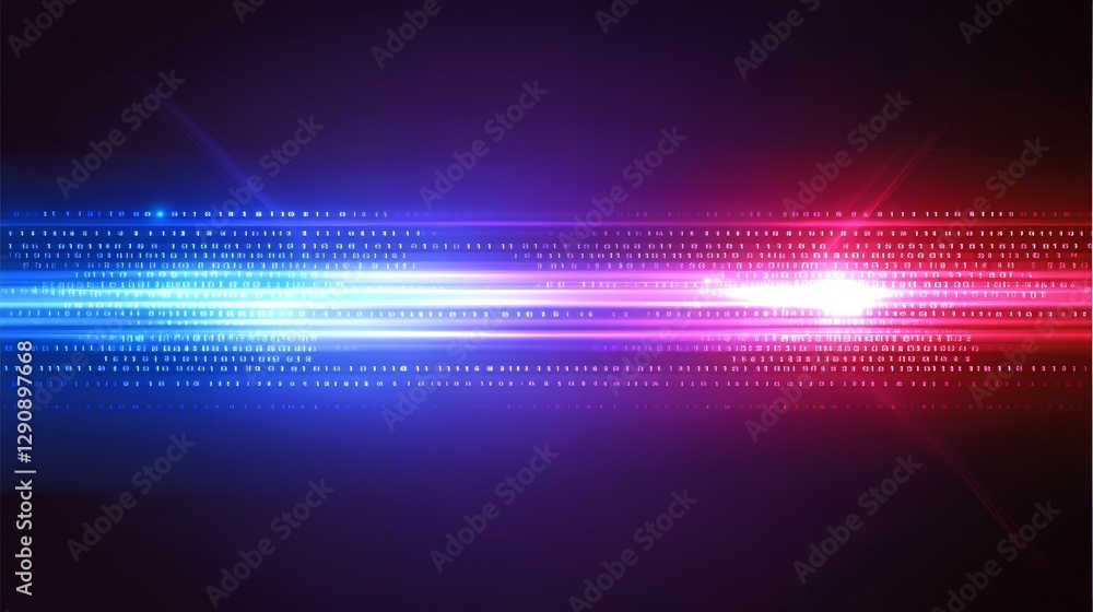 Obraz premium Abstract Binary Code Data Stream Digital Technology Background Pink Blue Light Streaks