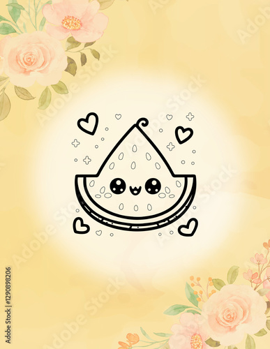 watermelon slice coloring page in black and white	