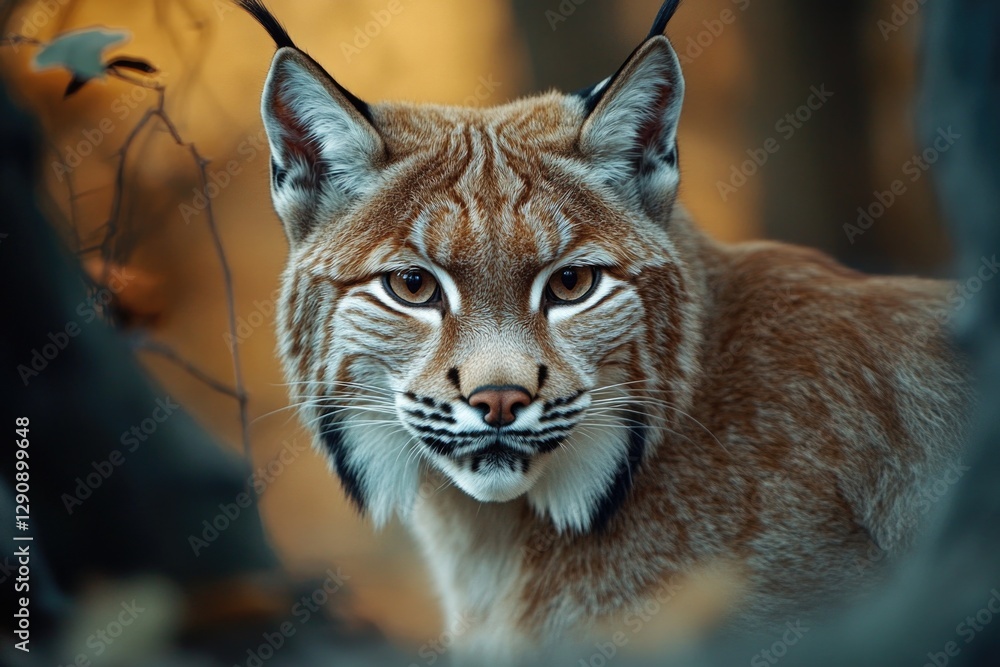 Close-up view of a lynx gazing directly into the camera lens Close-up view of a lynx gazing directly into the camera lens