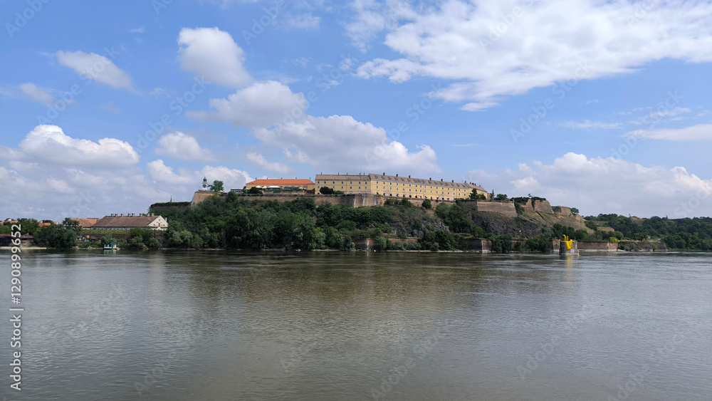 Petrovaradin fortress by the Danube ru=iver in bright spring day Petrovaradin fortress by the Danube ru=iver in bright spring day