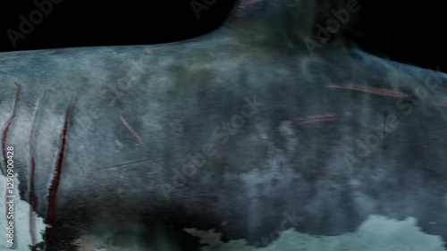 scary great white shark attacks in front of the camera, Megalodon swimming and open jaws and attack front of the camera,the 4k footage include alpha channel