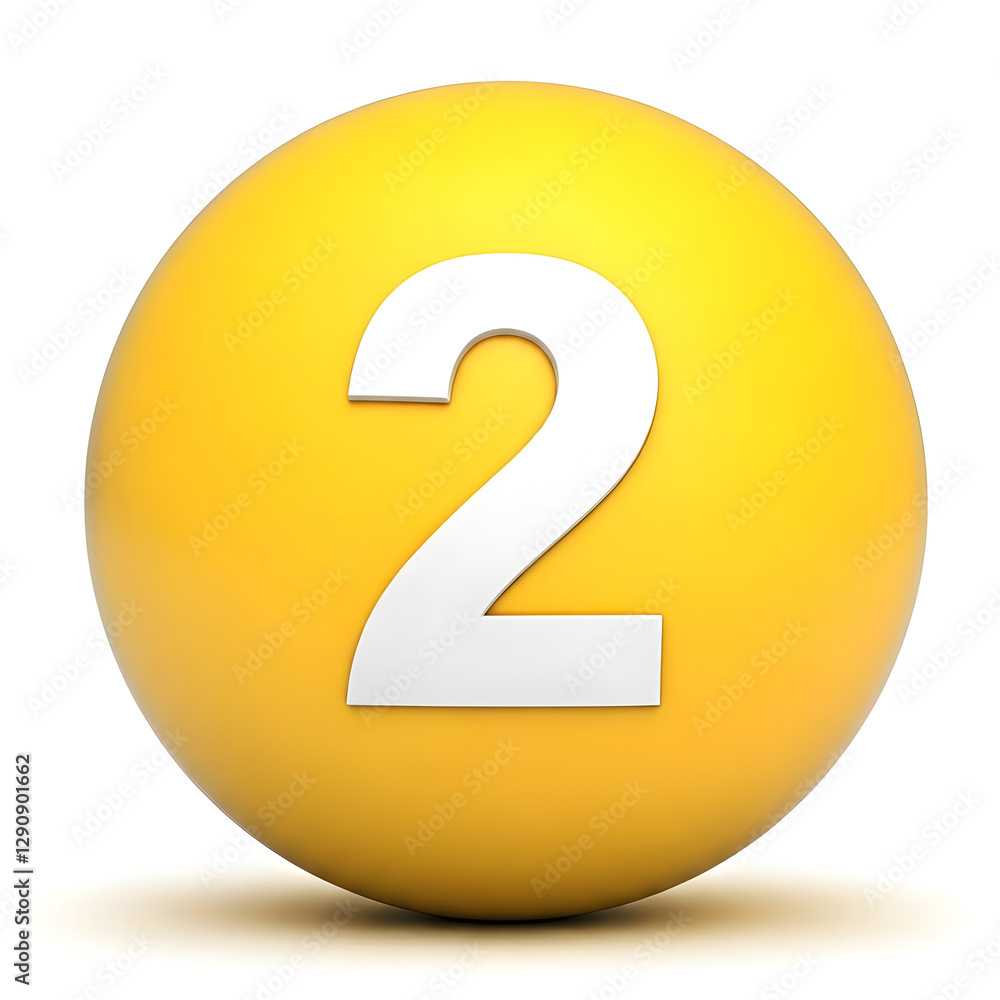 Number two on yellow sphere representing second place Number two on yellow sphere representing second place