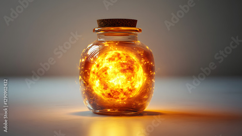 a glass jar with a glowing sun inside photo