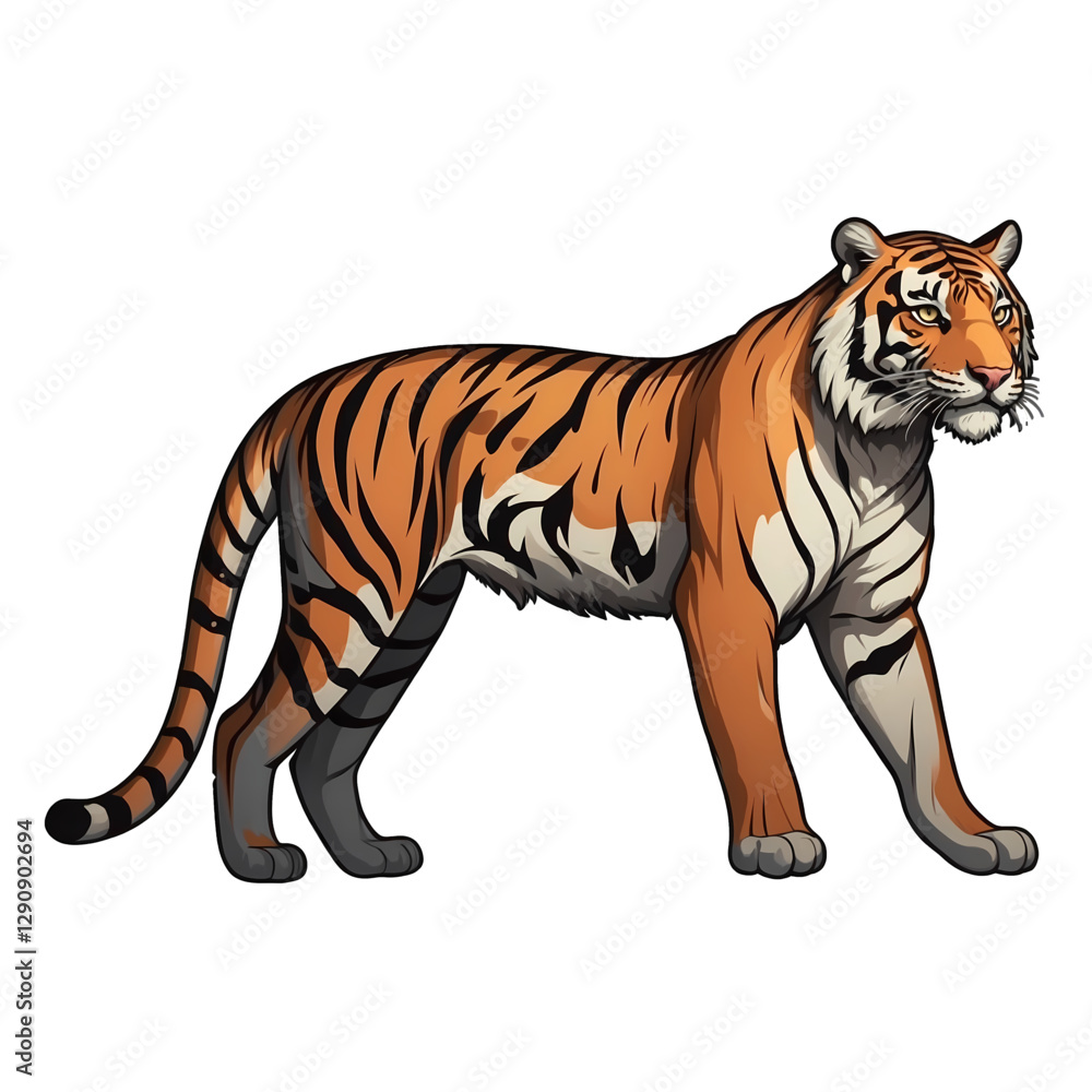 Obraz premium Majestic tiger walking gracefully through its natural habitat in the wild rainforest during daylight hours