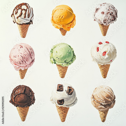 A set of ice-cream in style of oil drawing