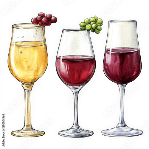 A set of wine in style of oil drawing