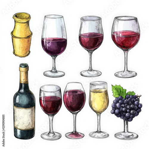 A set of wine in style of oil drawing