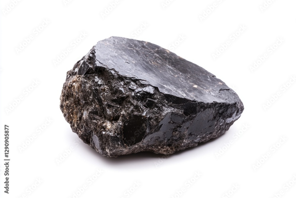 A single black rock sits on a clean white surface A single black rock sits on a clean white surface