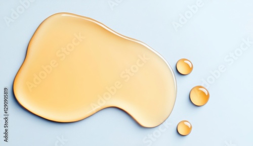 Transparent amber liquid drop art on soft pastel background