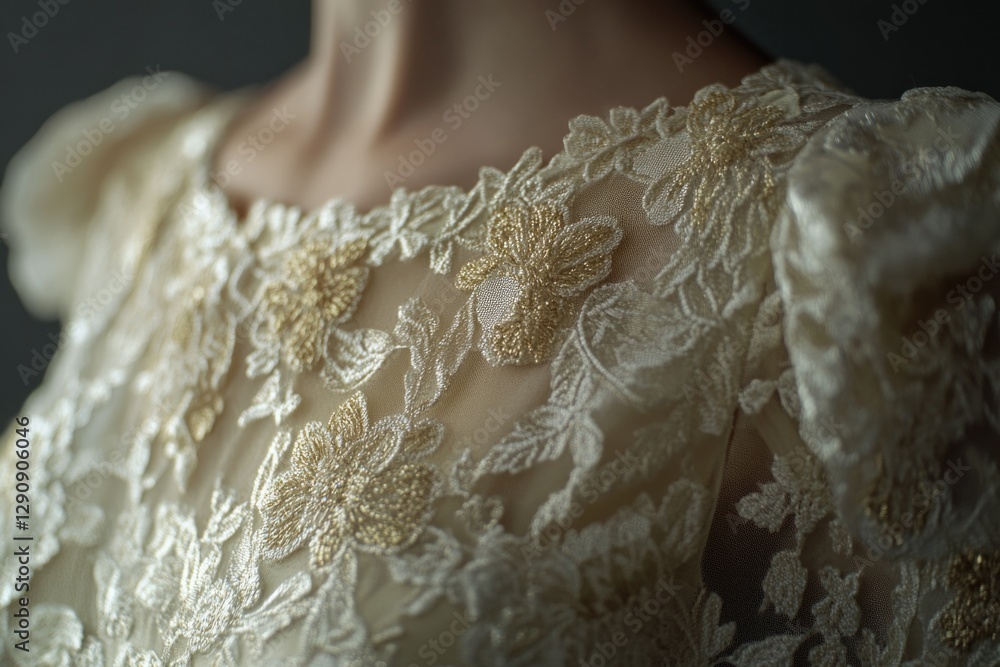 Φωτογραφία A detailed view of a woman's wedding dress, ideal for editorial and commercial u