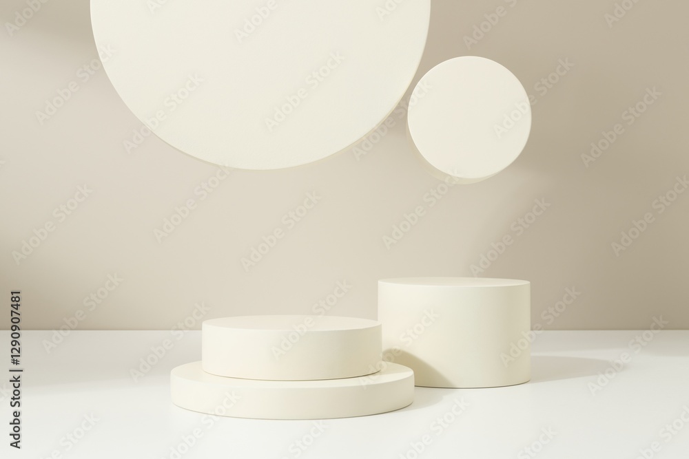 Abstract background with beige geometric 3d podiums Abstract background with beige geometric 3d podiums