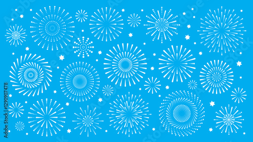Israel Independence Day background with fireworks and confetti. Isolated objects on a blue background. Vector illustration. Design elements for posters, banners, and greeting cards
