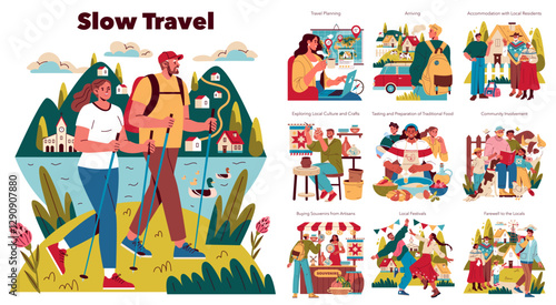 Slow Travel. Flat Vector Illustration