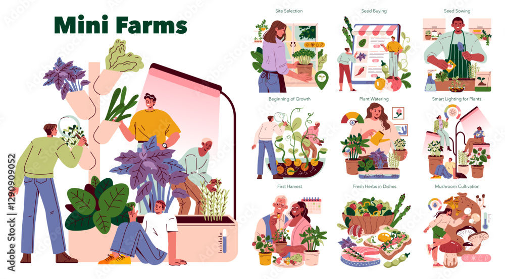 Fototapeta premium Mini Farms. Flat Vector Illustration