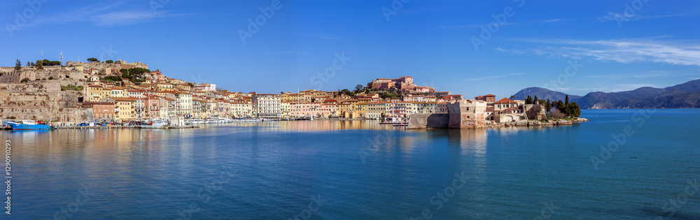 Portoferraio view from the sea. island of d'Elba, italy, a beautiful Island in the Tyrrhenian Sea, part of the Tuscan Archipelago, Italy Portoferraio view from the sea. island of d'Elba, italy, a beautiful Island in the Tyrrhenian Sea, part of the Tuscan Archipelago, Italy