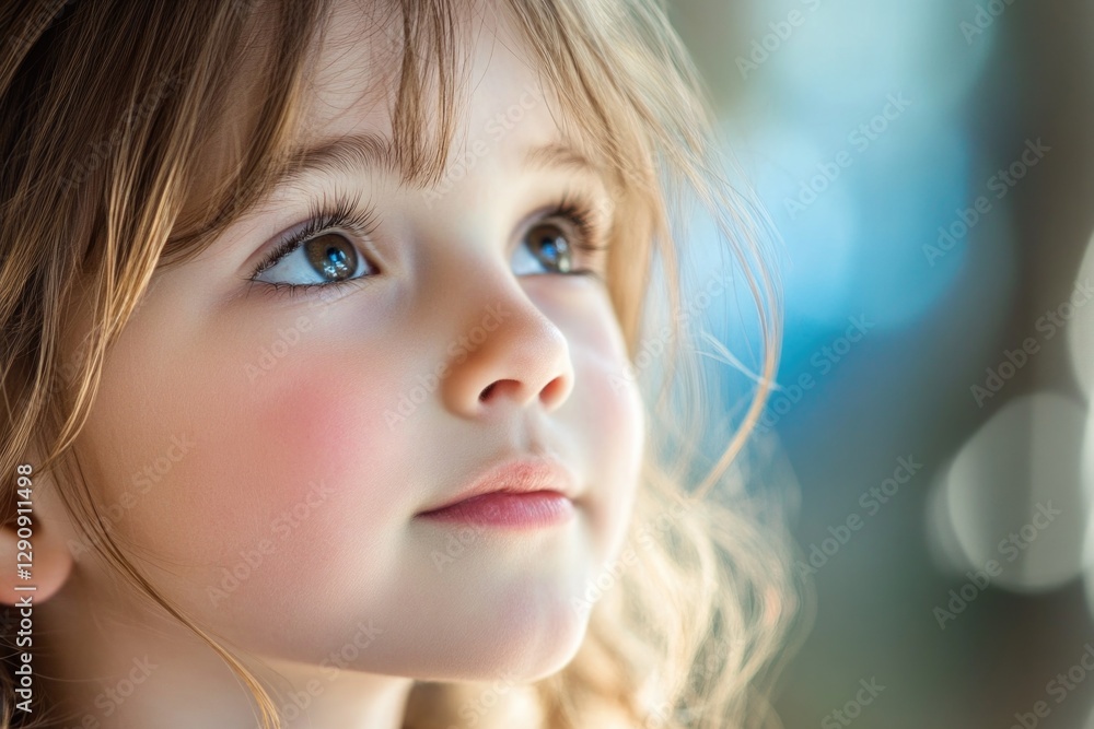 A close-up shot of a young child with bright blue eyes, smiling and looking straight at the camera A close-up shot of a young child with bright blue eyes, smiling and looking straight at the camera