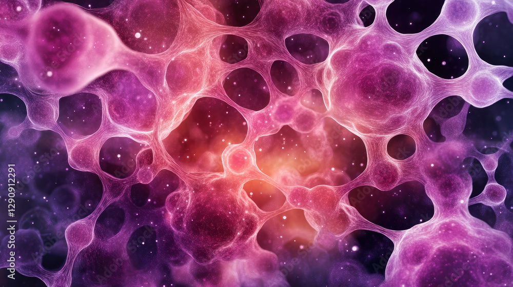 A vibrant abstract design filled with purple and pink bubbles, set against a dark backdrop, evoking a cosmic or cellular atmosphere. A vibrant abstract design filled with purple and pink bubbles, set against a dark backdrop, evoking a cosmic or cellular atmosphere.