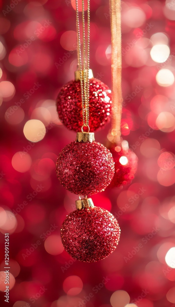 Glittering Red Christmas Ornaments A Festive Background with Sparkly Baubles for the Holiday Season Glittering Red Christmas Ornaments A Festive Background with Sparkly Baubles for the Holiday Season