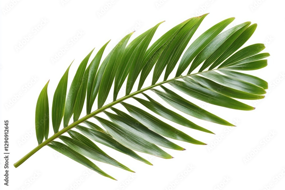 A coconut palm frond with lush green leaves, isolated A coconut palm frond with lush green leaves, isolated