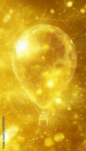 Wallpaper Mural Golden Hot Air Balloon on Abstract Technology Background with Lines, Connected Dots, and Triangles Torontodigital.ca