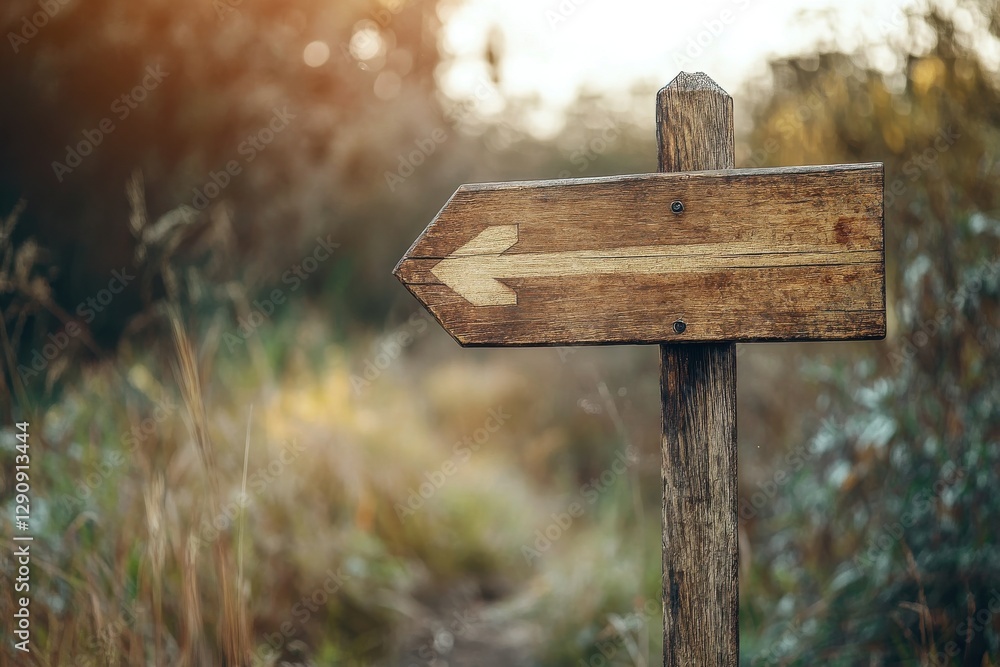 Fototapeta premium Direction sign for campers, rustic wooden signpost with clear arrows, outdoor background, vintage style