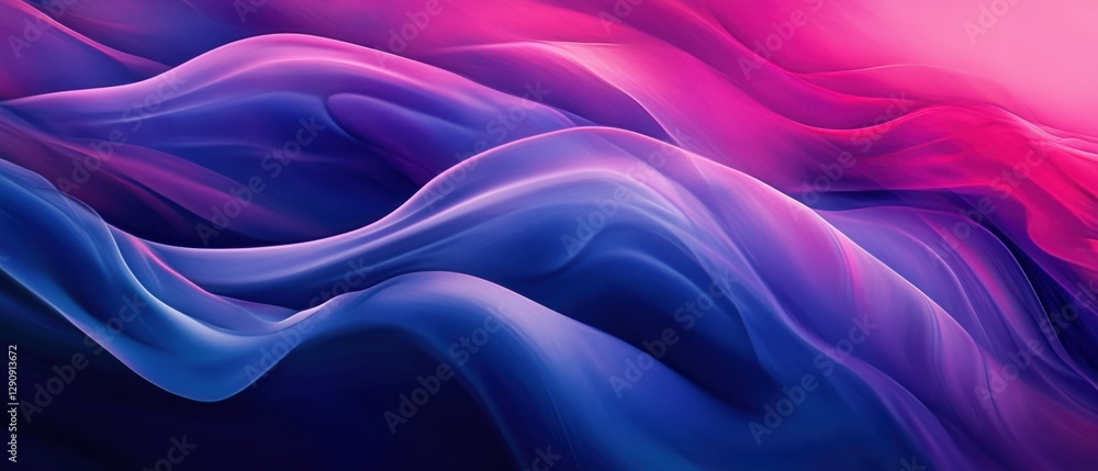 Obraz premium Colorful abstract waves of silk fabric, flowing in shades of pink and blue, creating a smooth gradient texture for backgrounds or artistic designs.