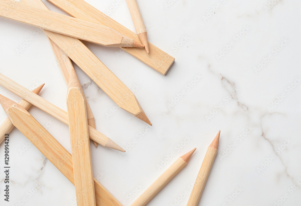 Wooden dowels arranged geometrically on marble, precision in simplicity Wooden dowels arranged geometrically on marble, precision in simplicity