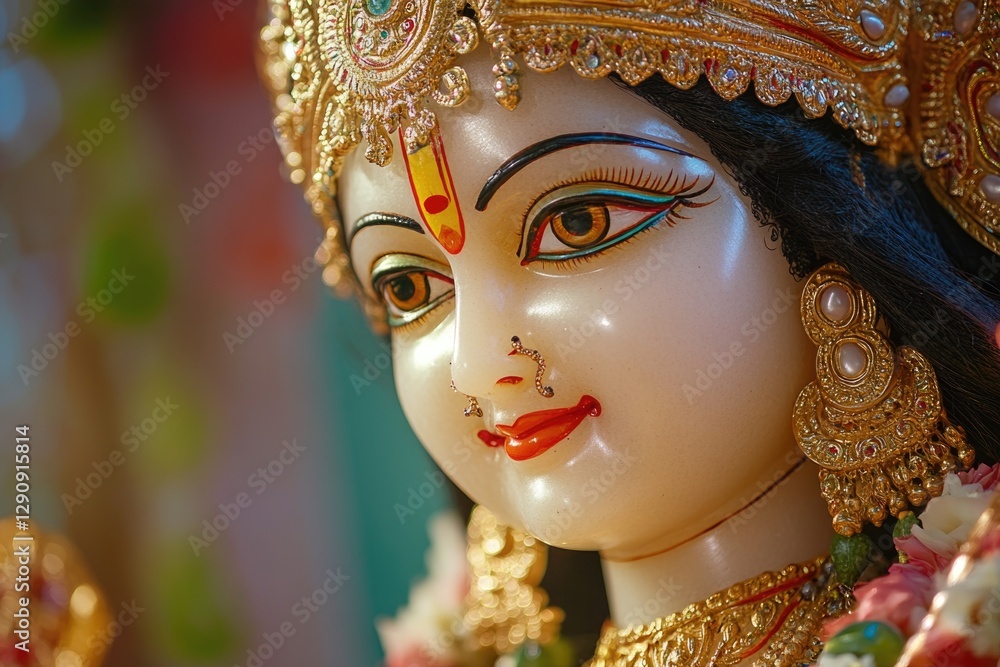 A detailed view of a female statue's face and hair A detailed view of a female statue's face and hair