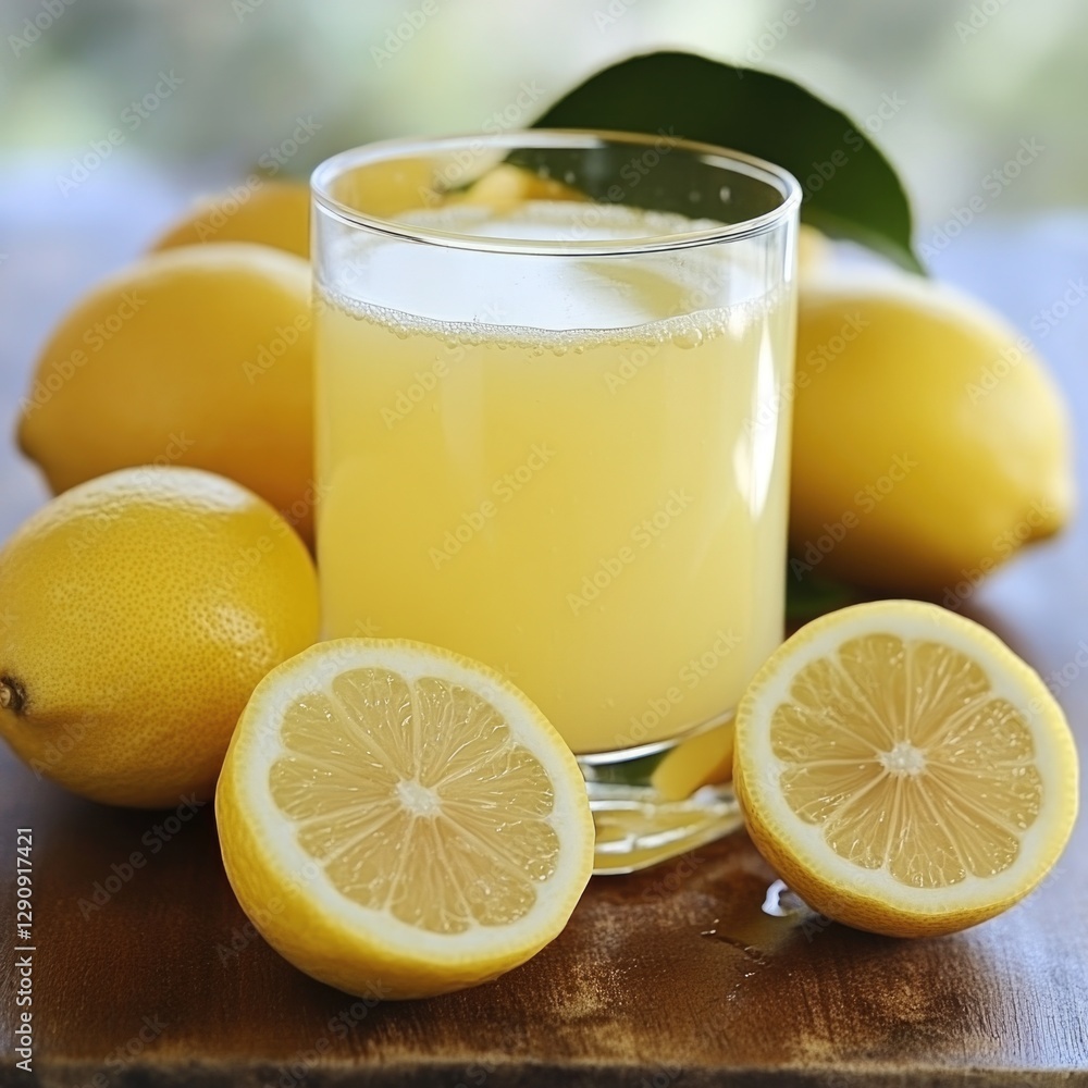 A refreshing glass of lemonade accompanied by a basket of fresh lemons, perfect for a summer afternoon