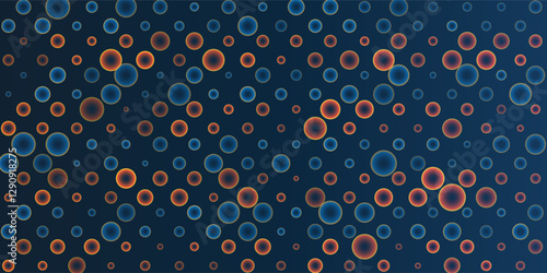 Pattern of colorful, abstract random sized bubbles on a dark background. Modern, playful design suitable for illustrations, backgrounds, or creative projects