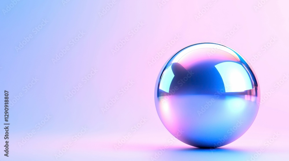 Chrome Sphere Reflecting Light and Color on Smooth Surface with Blue and Pink Gradient Background Chrome Sphere Reflecting Light and Color on Smooth Surface with Blue and Pink Gradient Background