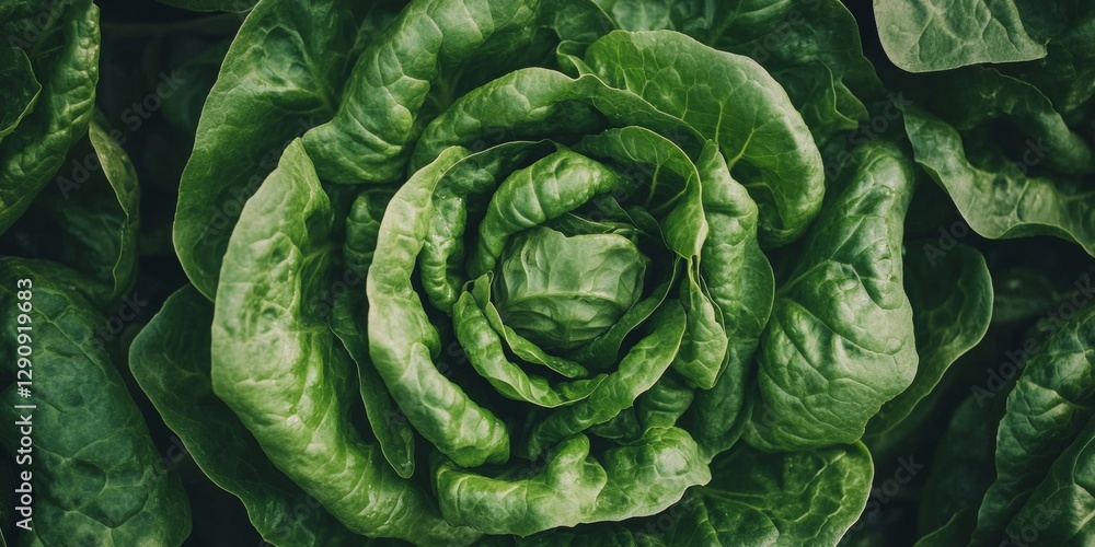 Obraz premium Vibrant, Fresh Green Lettuce Leaves A Close-Up on Organic Agriculture and Healthy Food