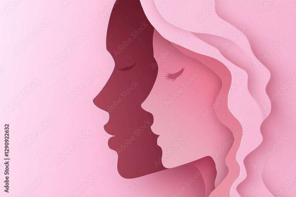A portrait of a woman's face against a pink background A portrait of a woman's face against a pink background