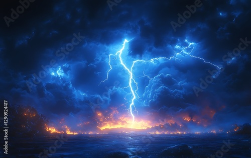 lightning striking a fire and water