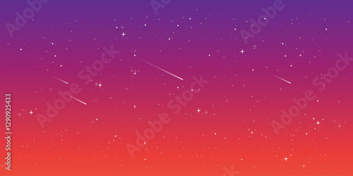 Starry sky background. Beautiful sunset with stars. Wide starry wallpaper for website or brochure. Night milky way with stardust. Gradient cosmic backdrop. Vector illustration.