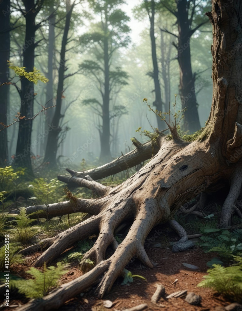 Decaying tree trunks and branches on the forest floor, fallen trees, natural decay Decaying tree trunks and branches on the forest floor, fallen trees, natural decay