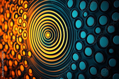 Vibrant abstract pattern with contrasting warm and cool colors, creating a dynamic visual ripple effect.