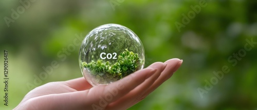co2 capture with plant in glass sphere.
