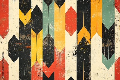 Vibrant retro geometric pattern with a distressed, textured finish