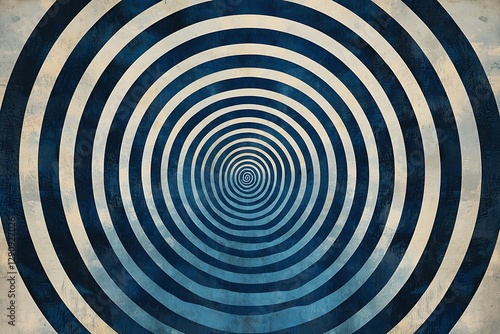 Hypnotic blue and white concentric circles create a dizzying optical illusion.