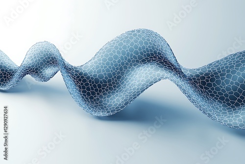 Abstract blue wavy organic structure with hexagonal pattern on a light background