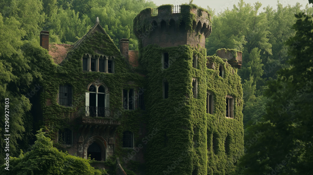 Fototapeta premium An old abandoned castle covered in ivy