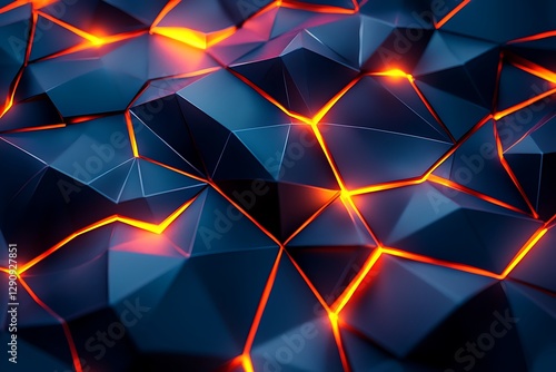 Abstract geometric low poly background with glowing fiery orange lines