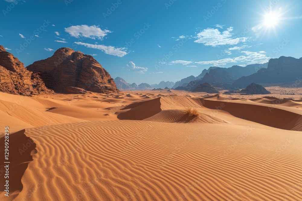 Endless desert with fine sand dunes and clear blue sky Endless desert with fine sand dunes and clear blue sky