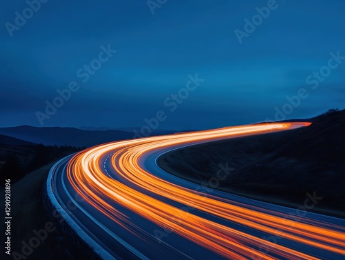 Road with Motion Blur Light Trails at Night