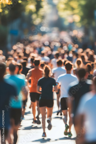 Wallpaper Mural Diverse group of people participating in charity walk or run for World Health Day blurred background Torontodigital.ca