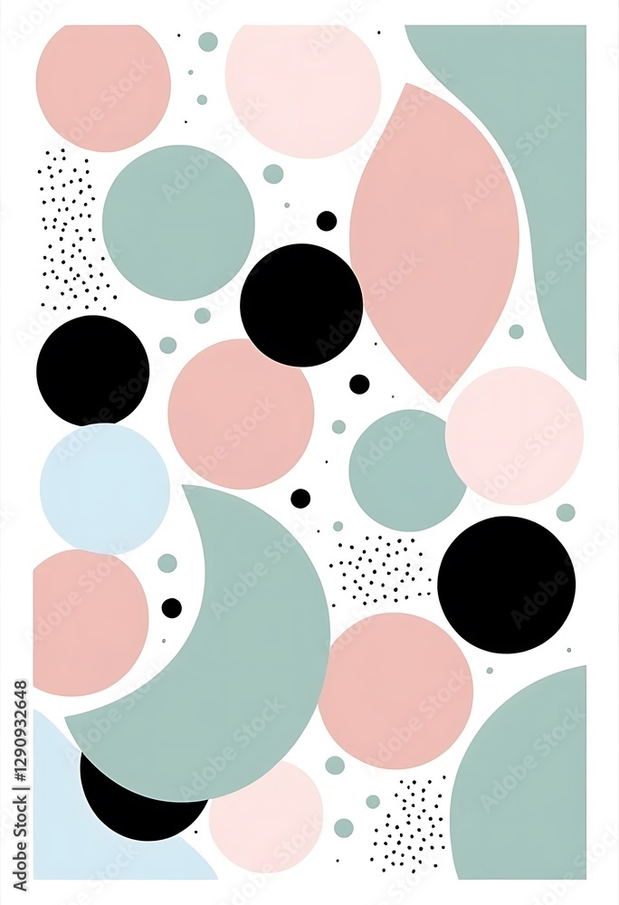 Fototapeta premium Abstract colorful shapes and dots arranged on a white background